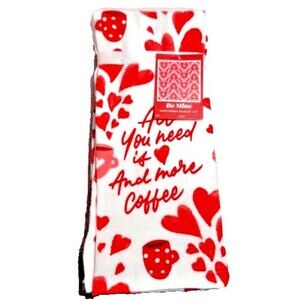All You Need is Love and Coffee Kitchen Towels Pink Hearts on White 2-pc Gift